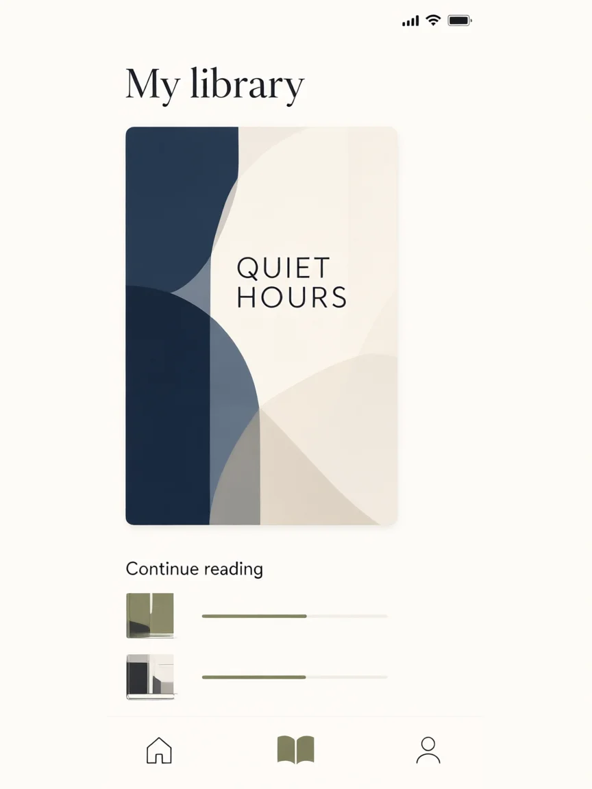 Reading app concept with a Quiet Hours cover and two progress bars